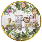 Farfurii Cartonate pentru Petreceri, Vivimall, Farfurii cartonate de unica Folosinta pentru Zile de Nastere, Model Safari cu animale, set 10 buc, Diametru 23 cm, Multicolor - vivimall.ro