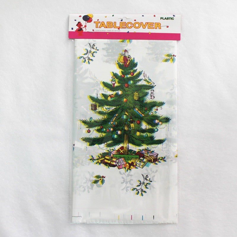 Fata de masa dreptunghiulara Vivimall, PVC, 2.5 mm grosime, imprimeu braduri, potrivit pentru Craciun, utilizare multipla, 180 x 108 cm, alb - vivimall.ro