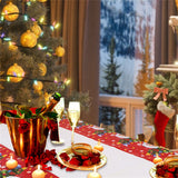 Fata de masa dreptunghiulara Vivimall, PVC, 2.5 mm grosime, imprimeu Mos Craciun cu iepuras, potrivit pentru Craciun, utilizare multipla, 180 x 108 cm, alb - vivimall.ro