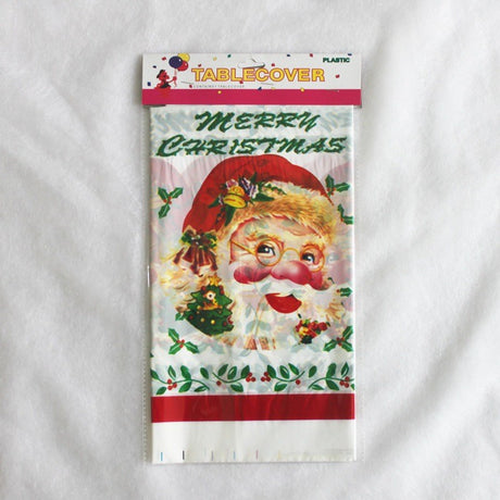 Fata de masa dreptunghiulara Flippy, PVC, 2.5 mm grosime, imprimeu Mos Craciun, potrivit pentru Craciun, utilizare multipla, 180 x 108 cm, alb - vivimall.ro