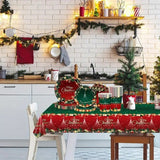Fata de Masa Festiva, Vivimall, Dreptunghiulara, Imprimeu Merry Christmas, Tema Craciun, Rezistenta la Apa, din PVC, 137 x 274 cm, Rosu/Verde - vivimall.ro