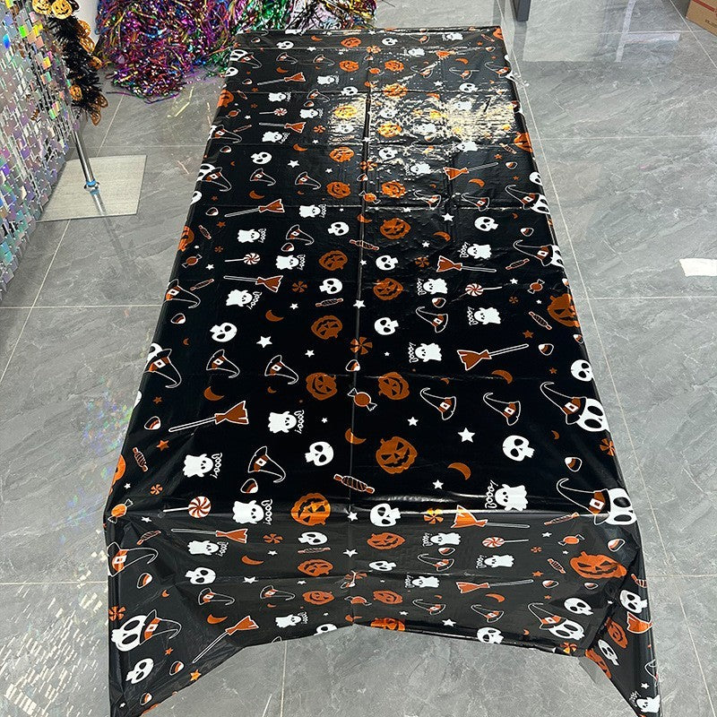 Fata de Masa, Vivimall, din Folie, Imprimeu Halloween - Boo, 137 x 183 cm, Negru - vivimall.ro