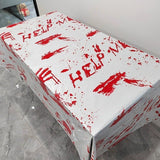 Fata de Masa, Vivimall, din Folie, Imprimeu Halloween - Help Me, 137 x 183 cm, Alb/Rosu - vivimall.ro