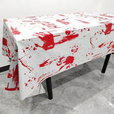 Fata de Masa, Vivimall, din Folie, Imprimeu Halloween - Help Me, 137 x 183 cm, Alb/Rosu - vivimall.ro