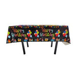 Fata de Masa, Vivimall, din Folie, Imprimeu Happy Birthday cu Baloane, 137 x 183 cm, Negru - vivimall.ro