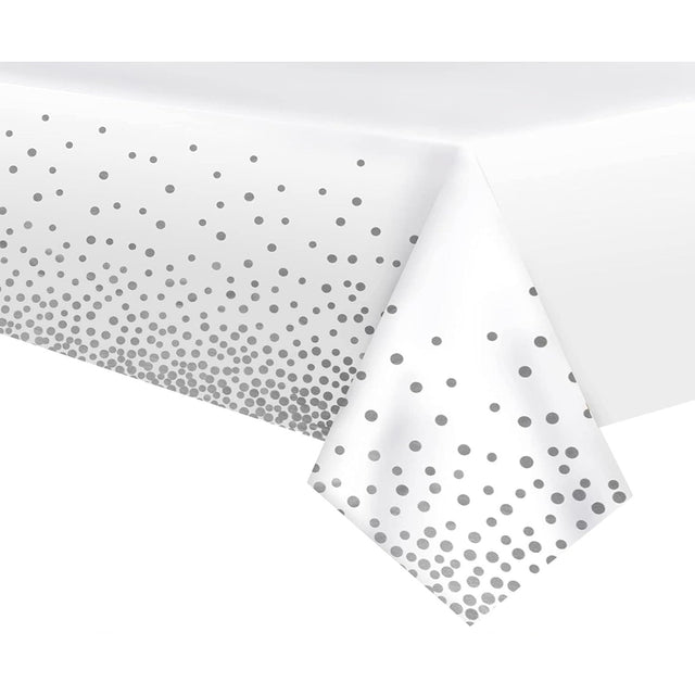 Fata de Masa, Vivimall, din PEVA, Imprimeu Buline, 137 x 274 cm, Impermeabila, Fara Pete, Curatare Rapida, Gri - vivimall.ro