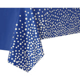 Fata de Masa, Vivimall, din PEVA, Imprimeu Buline Argintii, 137 x 274 cm, Impermeabila, Fara Pete, Curatare Rapida, Albastru Inchis - vivimall.ro