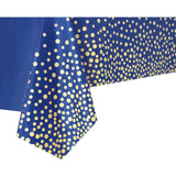 Fata de Masa, Vivimall, din PEVA, Imprimeu Buline Aurii, 137 x 274 cm, Impermeabila, Fara Pete, Curatare Rapida, Albastru Inchis - vivimall.ro