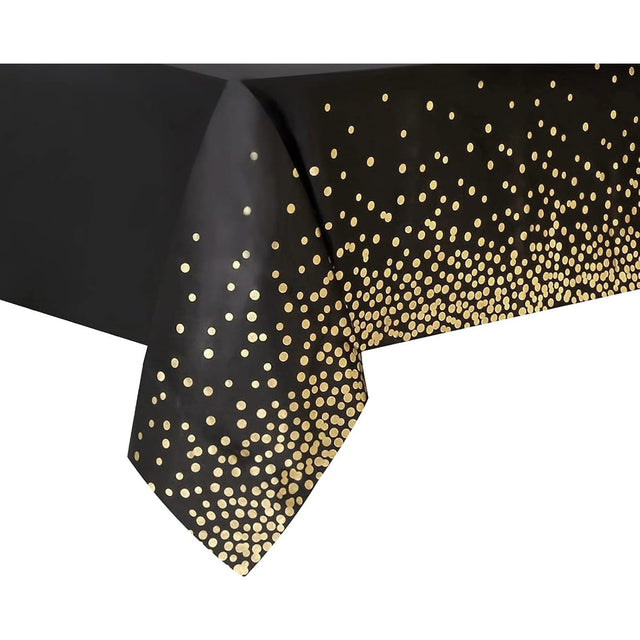 Fata de Masa, Vivimall, din PEVA, Imprimeu Buline Aurii, 137 x 274 cm, Impermeabila, Fara Pete, Curatare Rapida, Negru - vivimall.ro