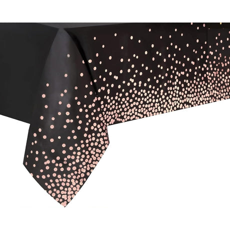 Fata de Masa, Vivimall, din PEVA, Imprimeu Buline Roz, 137 x 274 cm, Impermeabila, Fara Pete, Curatare Rapida, Negru - vivimall.ro