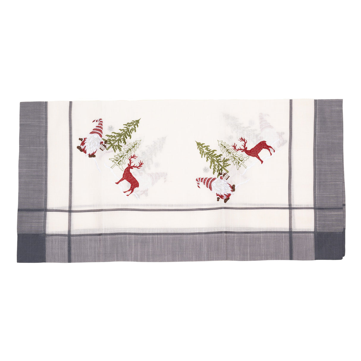 NU ARE - Fata de Masa Vivimall, Material In Brodat, cu Motiv mos Craciun si Reni, 85 x 85 cm, Gri - vivimall.ro