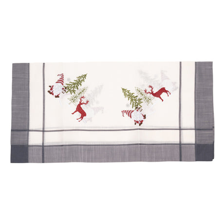 NU ARE - Fata de Masa Vivimall, Material In Brodat, cu Motiv mos Craciun si Reni, 85 x 85 cm, Gri - vivimall.ro