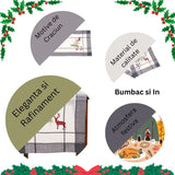 NU ARE - Fata de Masa Vivimall, Material In Brodat, cu Motiv mos Craciun si Reni, 85 x 85 cm, Gri - vivimall.ro