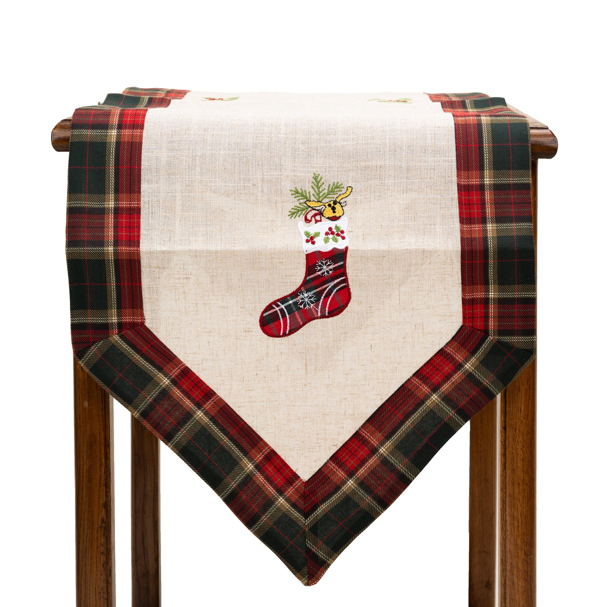 Fata de Masa Vivimall, Material In Brodat, cu Motive de Craciun Ghetute, 180 x 40 cm, Crem - vivimall.ro