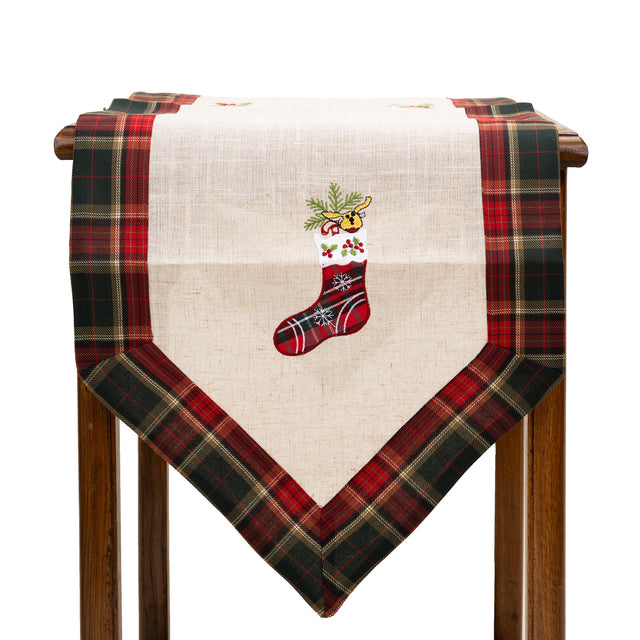 Fata de Masa Vivimall, Material In Brodat, cu Motive de Craciun Ghetute, 180 x 40 cm, Crem - vivimall.ro