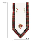 Fata de Masa Vivimall, Material In Brodat, cu Motive Florale de Craciun, 180 x 40 cm, Alb - vivimall.ro