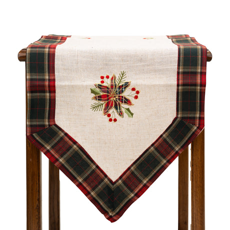 Fata de Masa Vivimall, Material In Brodat, cu Motive Florale de Craciun, 180 x 40 cm, Crem - vivimall.ro