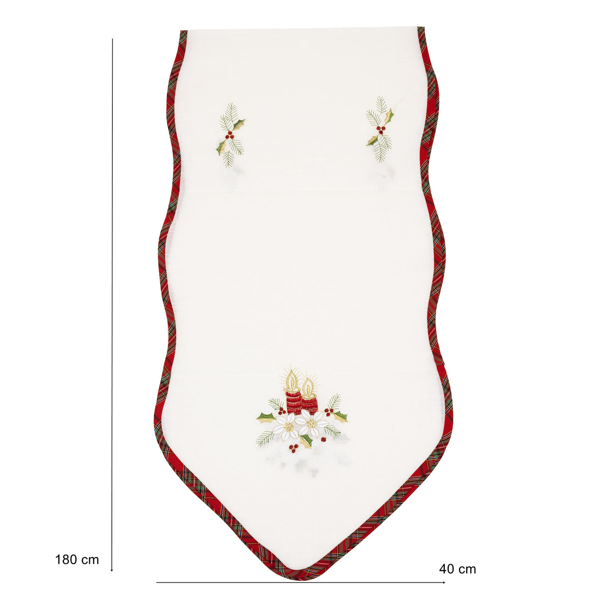 Fata de Masa Vivimall, Material In Brodat, cu Motive Florale de Craciun si Lumanari, 180 x 40 cm, Alb - vivimall.ro