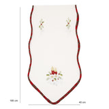Fata de Masa Vivimall, Material In Brodat, cu Motive Florale de Craciun si Lumanari, 180 x 40 cm, Alb - vivimall.ro