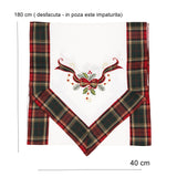 Fata de Masa Vivimall, Material In Brodat, cu Motive Fundita de Craciun, 180 x 40 cm, alba - vivimall.ro