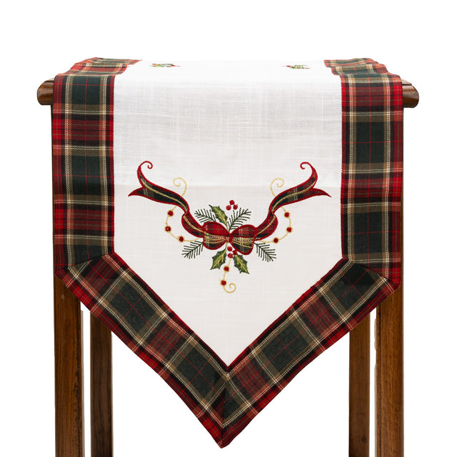 Fata de Masa Vivimall, Material In Brodat, cu Motive Fundita de Craciun, 180 x 40 cm, alba - vivimall.ro