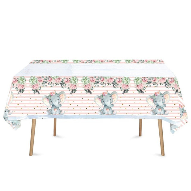 Fata de Masa, Vivimall, din Plastic, Imprimeu Elefanti, 180 x 108 cm, Roz - vivimall.ro