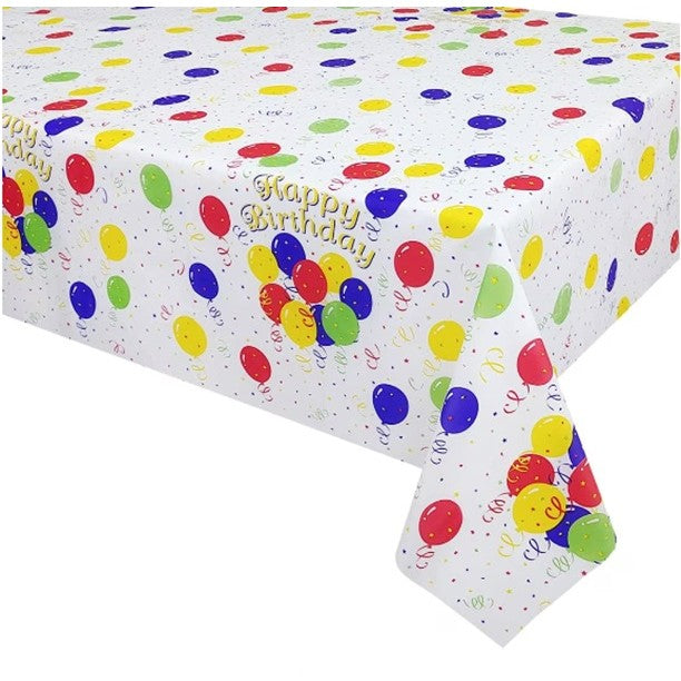 Fata de Masa, Vivimall, din PEVA, Imprimeu Happy Birthday cu Baloane, 137 x 274 cm, Impermeabila, Fara Pete, Curatare Rapida, Multicolor - vivimall.ro