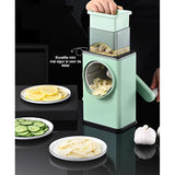 Feliator manual pentru legume Vivimall, 3 lame din otel inxodabil, 3 tipuri de feliere, material carcasa ABS, latime maxima feliere 4 mm, baza de tip ventuza, usor si sigur de utilizat, 28.5 x 9,2 x 13.5 cm, verde - vivimall.ro