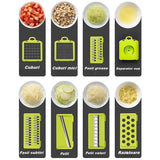 Feliator Multifunctional, Vivimall, Razatoare, 8 in 1, pentru Fructe si Legume, 10 Piese, Lame de Inox, Recipient Stocare, Separator Oua, Protectie Mana, ABS, 67.5x38.5x49.5 cm, Verde/Alb - vivimall.ro