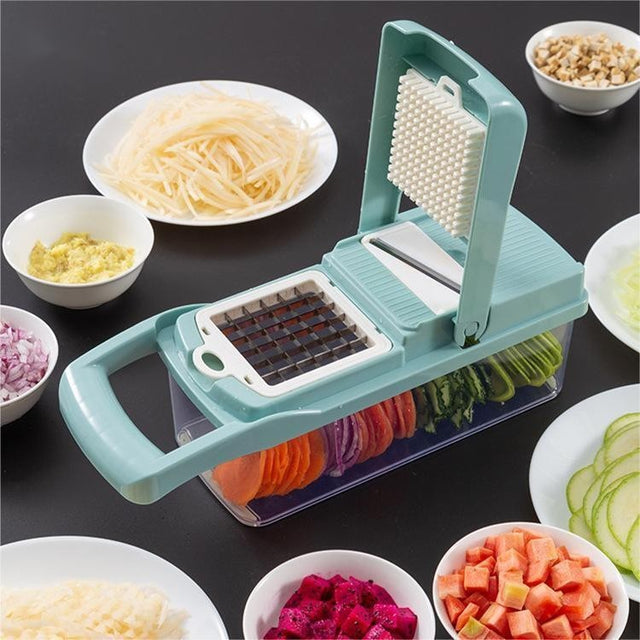Feliator Multifunctional, Razatoare, 8 In 1, Pentru Fructe Si Legume, 10 Piese, Lame De Inox, Recipient Stocare, Separator Oua, Protectie Mana, Abs, 32.2X11.3 Cm, Albastru/Alb - vivimall.ro