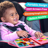 Carte Senzoriala Educativa Montessori 7in1, Vivimall, 26 de Activitati, Dezvoltare Abilitati Motorii, 4 Pagini, Model Dinozauri, 28x22x7 cm, Roz - vivimall.ro