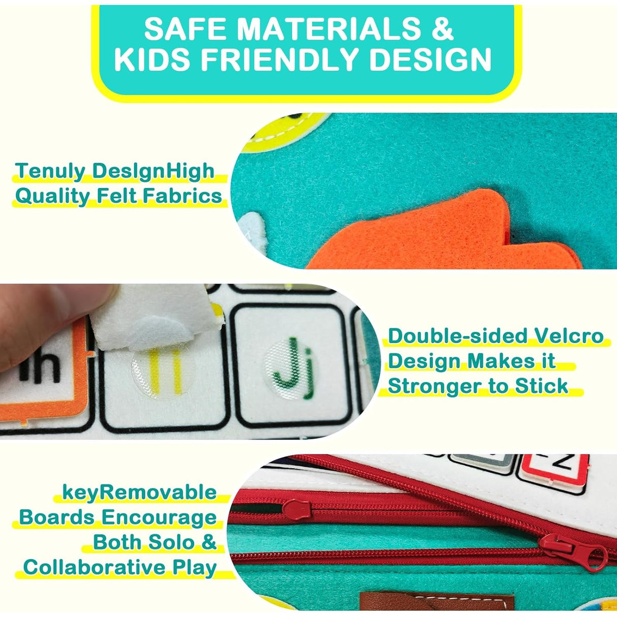 Carte Senzoriala Educativa Montessori, Vivimall, cu Activitati, Dezvoltare Abilitati Motorii, 4 Pagini, Model Spatiu Cosmic, 28x22x7 cm, Albastru - vivimall.ro