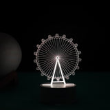 Lampa LED decorativa, Vivimall, 3D, Roata Panoramica, cu telecomanda, doua moduri de alimentare USB si baterii, 20 cm inaltime, din material acril si lumina multicolora, alb - vivimall.ro