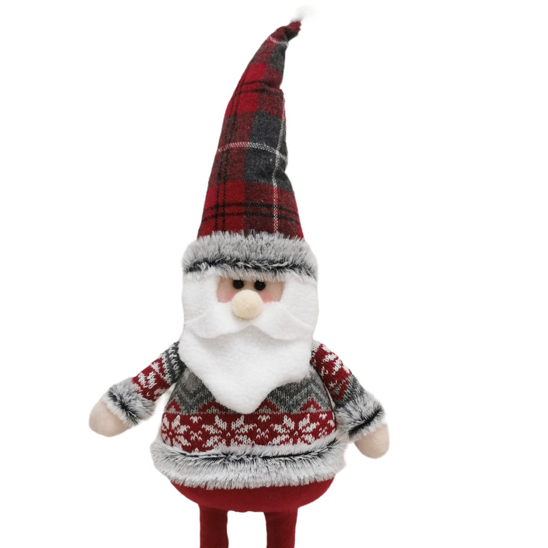 Figurina Decorativa, Pentru Craciun, Vivimall, Mos Craciun, Picioare Telescopice, Inaltime Reglabila 44-54cm, Bluza cu Fulgi, Rosu/Gri - vivimall.ro