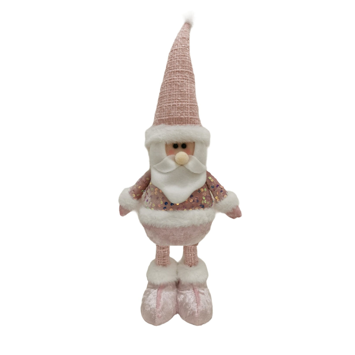 Figurina Decorativa, Pentru Craciun, Vivimall, Mos Craciun, Picioare Telescopice, Inaltime Reglabila 44-54cm, Bluza cu Paiete, Roz - vivimall.ro