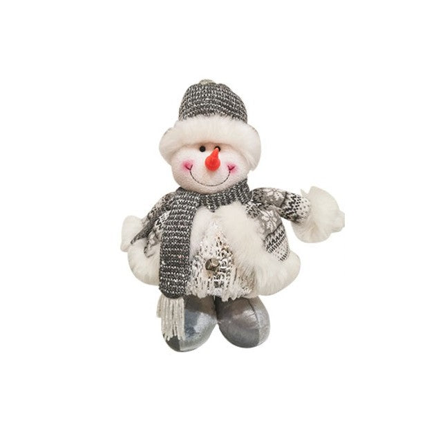 Figurina Decorativa, Pentru Craciun, Vivimall, Om de Zapada, Picioare Telescopice, Inaltime Reglabila 33- 70 cm, Pantaloni Luciosi, Alb/Argintiu - vivimall.ro