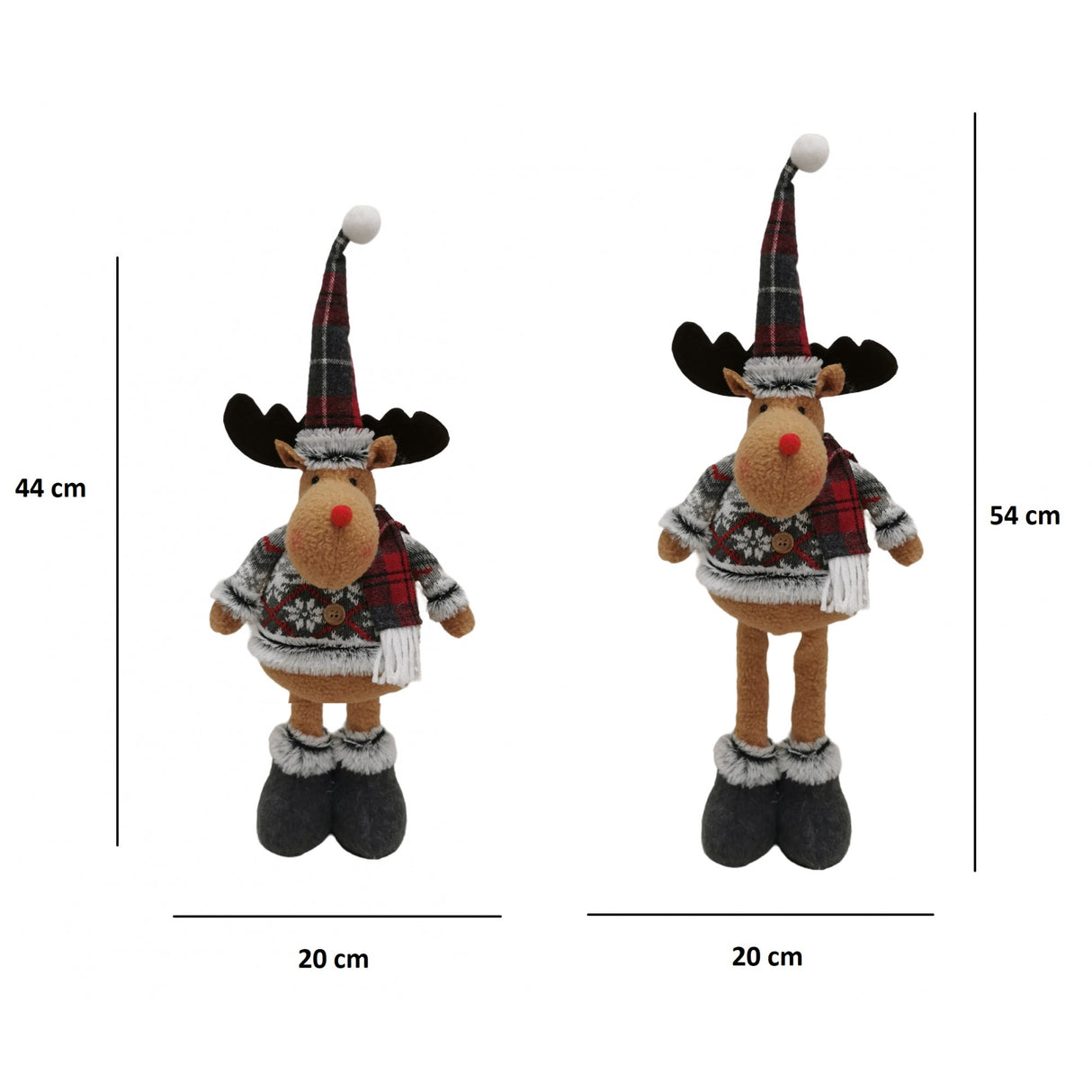 Figurina Decorativa, Pentru Craciun, Ren, Picioare Telescopice, Inaltime Reglabila 44-54Cm, Bluza Cu Fulgi, Rosu/ - vivimall.ro