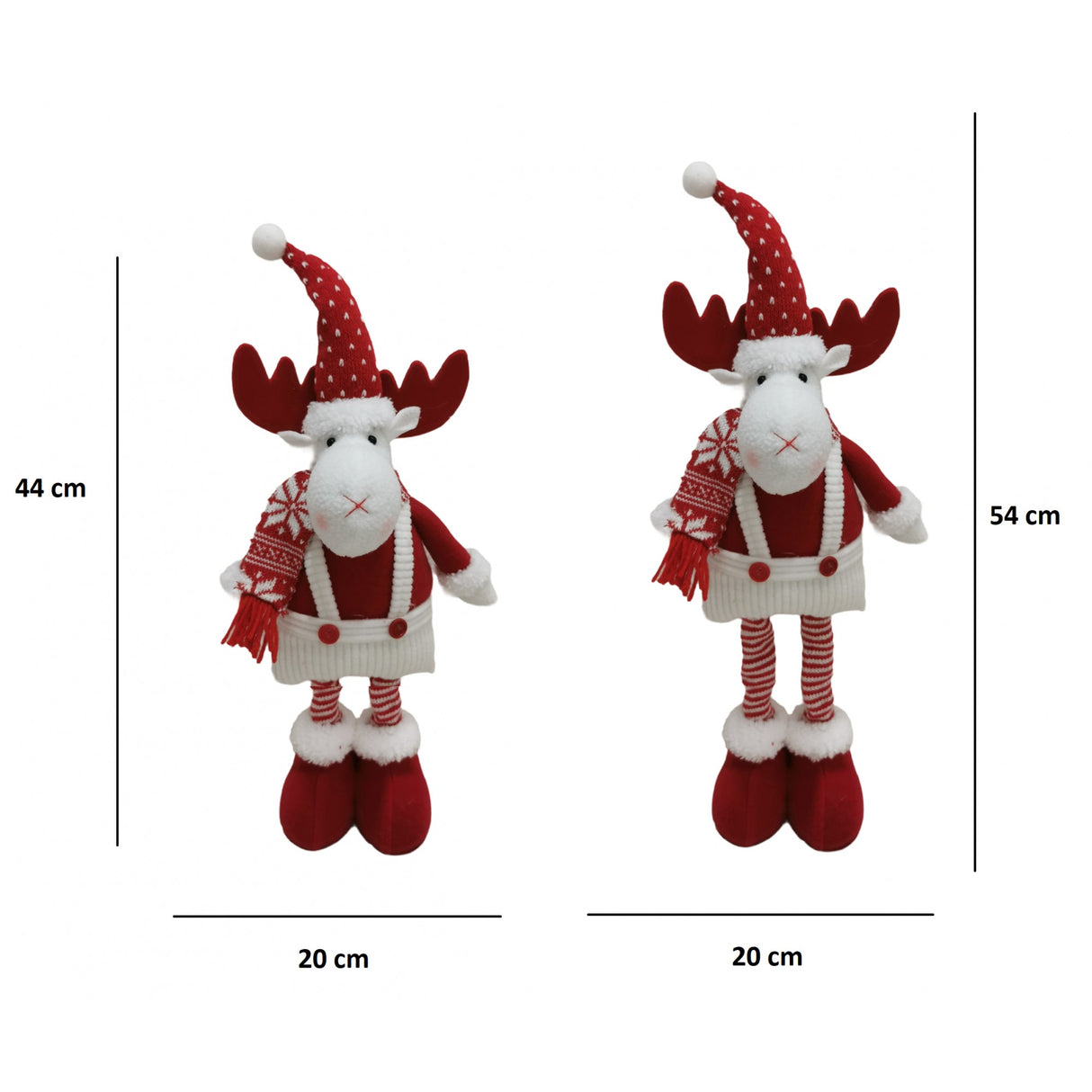Figurina Decorativa, Pentru Craciun, Vivimall, Ren, Picioare Telescopice, Inaltime Reglabila 44-54cm, Caciula cu Inimioare, Alb/Rosu - vivimall.ro