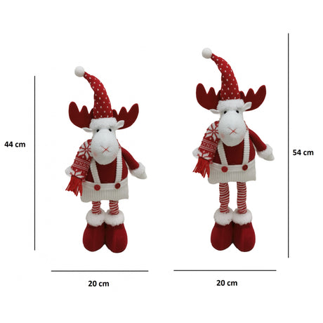 Figurina Decorativa, Pentru Craciun, Vivimall, Ren, Picioare Telescopice, Inaltime Reglabila 44-54cm, Caciula cu Inimioare, Alb/Rosu - vivimall.ro