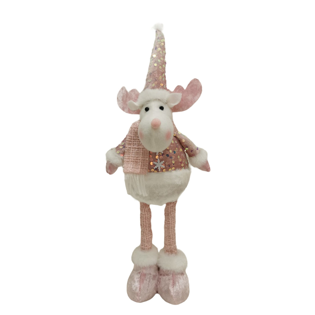 Figurina Decorativa, Pentru Craciun, Vivimall, Ren, Picioare Telescopice, Inaltime Reglabila 44-54cm, Bluza cu Paiete, Roz - vivimall.ro