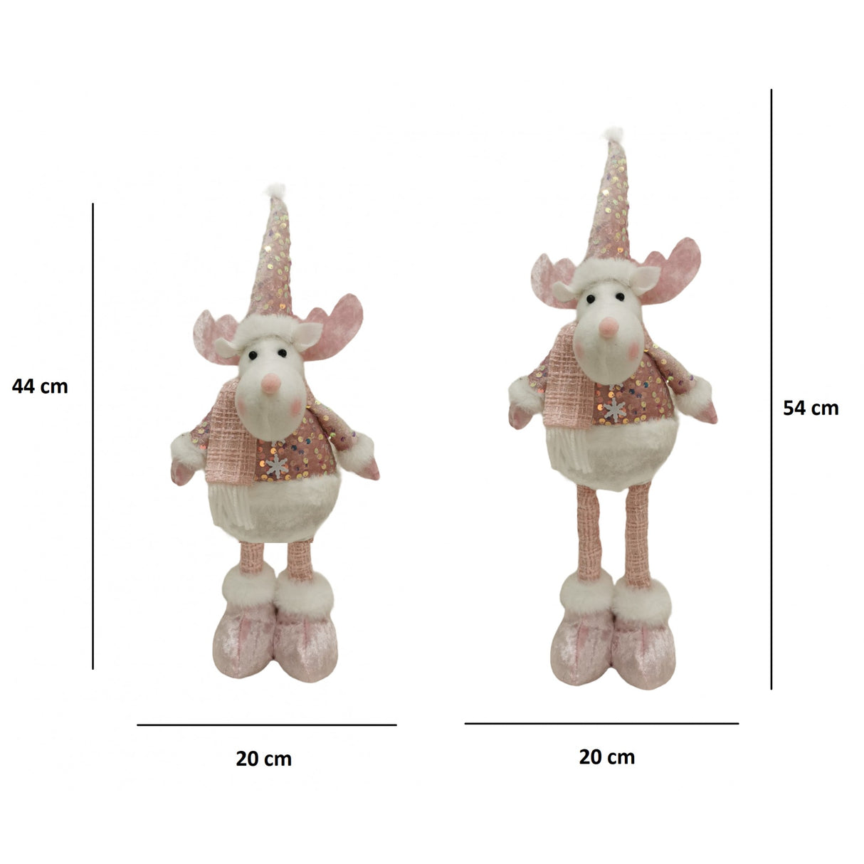 Figurina Decorativa, Pentru Craciun, Vivimall, Ren, Picioare Telescopice, Inaltime Reglabila 44-54cm, Bluza cu Paiete, Roz - vivimall.ro
