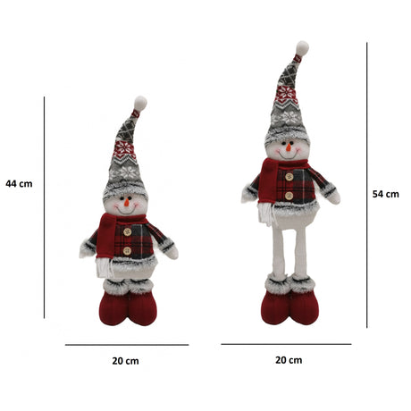 Figurina Decorativa, Pentru Craciun, Vivimall, Om de Zapada, Picioare Telescopice, Inaltime Reglabila 44-54cm, Caciula cu Fugi, Rosu/Gri - vivimall.ro
