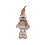 Figurina Decorativa, Pentru Craciun, Vivimall, Om de Zapada, Picioare Telescopice, Inaltime Reglabila 44-54cm, Caciula cu Paiete, Roz - vivimall.ro