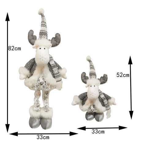 Figurina Decorativa, Pentru Craciun, Vivimall, Ren, Picioare Telescopice, Inaltime Reglabila 52- 82 cm, Pantaloni Luciosi, Alb/Argintiu - vivimall.ro