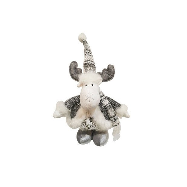 Figurina Decorativa, Pentru Craciun, Vivimall, Ren, Picioare Telescopice, Inaltime Reglabila 52- 82 cm, Pantaloni Luciosi, Alb/Argintiu - vivimall.ro