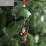 Figurina pentru Brad de Craciun, Flippy, Model Mos Craciun in Balon cu Aer Cald, Ornament pentru Brad, din Metal, 11 x 5.5 x 5.5 cm, Verde - vivimall.ro