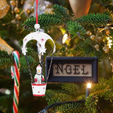 Figurina pentru Brad de Craciun, Flippy, Model Om de Zapada in Balon cu Aer Cald, Ornament pentru Brad, din Metal, 11 x 5.5 x 5.5 cm, Alb - vivimall.ro