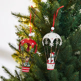 Figurina pentru Brad de Craciun, Flippy, Model Ren in Balon cu Aer Cald, Ornament pentru Brad, din Metal, 11 x 5.5 x 5.5 cm, Rosu inchis - vivimall.ro