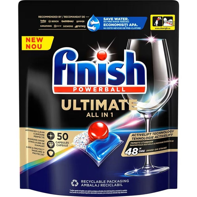 Detergent Capsule pentru Vase, FINISH, Powerball Ultimate 1, Set 50 Bucati - vivimall.ro