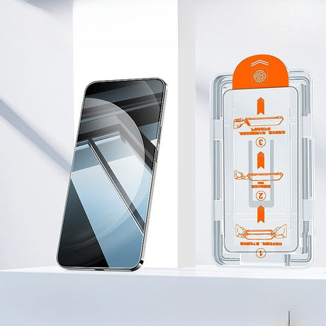 Folie de Protectie cu Instalare Rapida, Vivimall, pentru Apple iPhone 15 Plus, Tempered Glass Easy Tool, Full Cover, Protectie Difuzor, HD, Margini Negre, Transparent - vivimall.ro